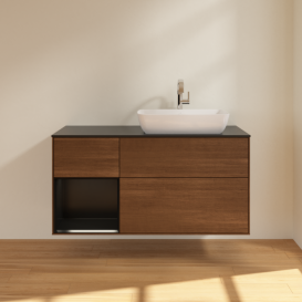 Тумба под раковину Villeroy & Boch Finion 120х50,1 см с подсветкой МДФ шпон грецкого ореха/стекло черное матовое F802PDGN