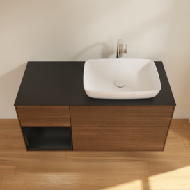 Тумба под раковину Villeroy & Boch Finion 120х50,1 см с подсветкой МДФ шпон грецкого ореха/стекло черное матовое F802PDGN