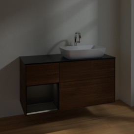 Тумба под раковину Villeroy & Boch Finion 120х50,1 см с подсветкой МДФ шпон грецкого ореха/стекло черное матовое F802PDGN