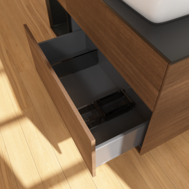 Тумба под раковину Villeroy & Boch Finion 120х50,1 см с подсветкой МДФ шпон грецкого ореха/стекло черное матовое F802PDGN