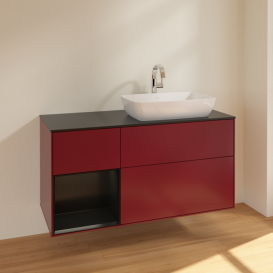 Тумба под раковину Villeroy & Boch Finion 120х50,1 см с подсветкой МДФ пион матовый лак/стекло черное матовое F802PDHB