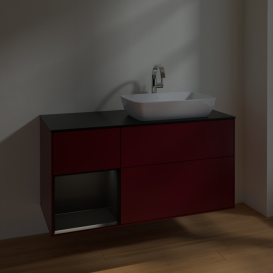 Тумба под раковину Villeroy & Boch Finion 120х50,1 см с подсветкой МДФ пион матовый лак/стекло черное матовое F802PDHB