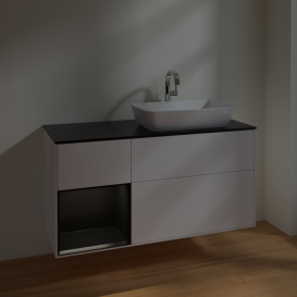 Тумба под раковину Villeroy & Boch Finion 120х50,1 см с подсветкой МДФ белый матовый лак/стекло черное матовое F802PDMT