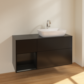 Тумба под раковину Villeroy & Boch Finion 120х50,1 см с подсветкой МДФ черный матовый лак/стекло черное матовое F802PDPD