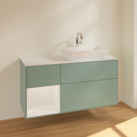 Тумба под раковину Villeroy & Boch Finion 120х50,1 см с подсветкой МДФ оливковый матовый лак/стекло белое матовое F801GFGM