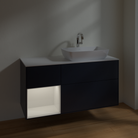 Тумба под раковину Villeroy & Boch Finion 120х50,1 см с подсветкой МДФ темно-синий матовый лак/стекло белое матовое F801GFHG