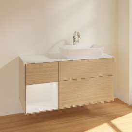 Тумба под раковину Villeroy & Boch Finion 120х50,1 см с подсветкой МДФ шпон дуба/стекло белое матовое F801GFPC