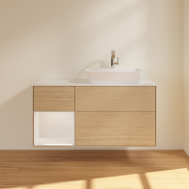 Тумба под раковину Villeroy & Boch Finion 120х50,1 см с подсветкой МДФ шпон дуба/стекло белое матовое F801GFPC