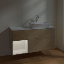 Тумба под раковину Villeroy & Boch Finion 120х50,1 см с подсветкой МДФ шпон дуба/стекло белое матовое F801GFPC