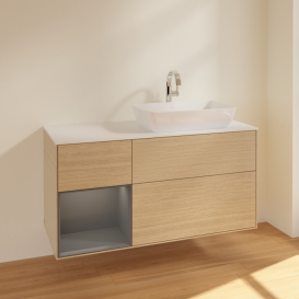 Тумба под раковину Villeroy & Boch Finion 120х50,1 см с подсветкой МДФ шпон дуба/стекло белое матовое F801GKPC