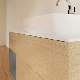 Тумба под раковину Villeroy & Boch Finion 120х50,1 см с подсветкой МДФ шпон дуба/стекло белое матовое F801GKPC