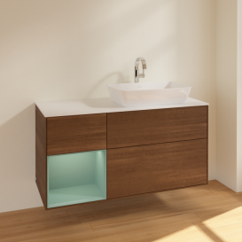 Тумба под раковину Villeroy & Boch Finion 120х50,1 см с подсветкой МДФ шпон грецкого ореха/стекло белое матовое F801GMGN