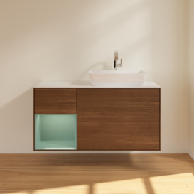 Тумба под раковину Villeroy & Boch Finion 120х50,1 см с подсветкой МДФ шпон грецкого ореха/стекло белое матовое F801GMGN