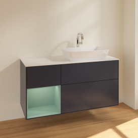 Тумба под раковину Villeroy & Boch Finion 120х50,1 см с подсветкой МДФ темно-синий матовый лак/стекло белое матовое F801GMHG