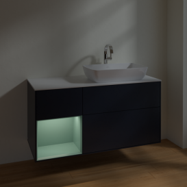 Тумба под раковину Villeroy & Boch Finion 120х50,1 см с подсветкой МДФ темно-синий матовый лак/стекло белое матовое F801GMHG