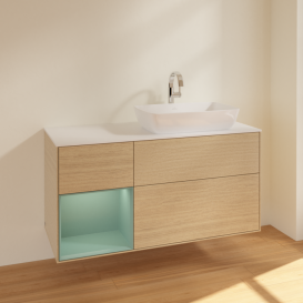 Тумба под раковину Villeroy & Boch Finion 120х50,1 см с подсветкой МДФ шпон дуба/стекло белое матовое F801GMPC