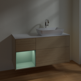 Тумба под раковину Villeroy & Boch Finion 120х50,1 см с подсветкой МДФ шпон дуба/стекло белое матовое F801GMPC