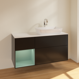 Тумба под раковину Villeroy & Boch Finion 120х50,1 см с подсветкой МДФ черный матовый лак/стекло белое матовое F801GMPD