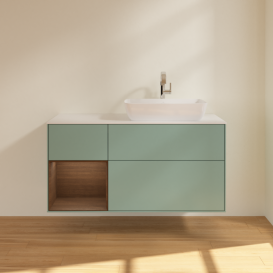 Тумба под раковину Villeroy & Boch Finion 120х50,1 см с подсветкой МДФ оливковый матовый лак/стекло белое матовое F801GNGM