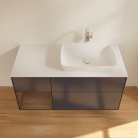 Тумба під раковину Villeroy & Boch Finion 120х50,1 см із підсвічуванням МДФ темно-синій матовий лак/скло біле матове F801GNHG