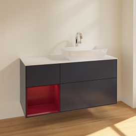 Тумба под раковину Villeroy & Boch Finion 120х50,1 см с подсветкой МДФ темно-синий матовый лак/стекло белое матовое F801HBHG