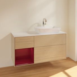 Тумба под раковину Villeroy & Boch Finion 120х50,1 см с подсветкой МДФ шпон дуба/стекло белое матовое F801HBPC