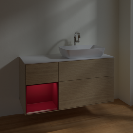 Тумба под раковину Villeroy & Boch Finion 120х50,1 см с подсветкой МДФ шпон дуба/стекло белое матовое F801HBPC