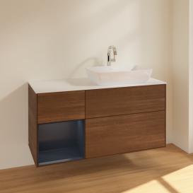 Тумба под раковину Villeroy & Boch Finion 120х50,1 см с подсветкой МДФ шпон грецкого ореха/стекло белое матовое F801HGGN