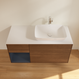 Тумба под раковину Villeroy & Boch Finion 120х50,1 см с подсветкой МДФ шпон грецкого ореха/стекло белое матовое F801HGGN