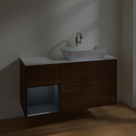 Тумба под раковину Villeroy & Boch Finion 120х50,1 см с подсветкой МДФ шпон грецкого ореха/стекло белое матовое F801HGGN