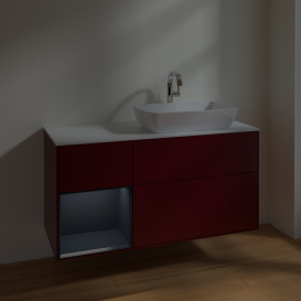 Тумба под раковину Villeroy & Boch Finion 120х50,1 см с подсветкой МДФ пион матовый лак/стекло белое матовое F801HGHB