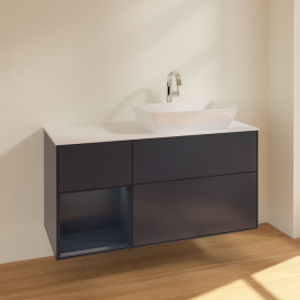 Тумба под раковину Villeroy & Boch Finion 120х50,1 см с подсветкой МДФ темно-синий матовый лак/стекло белое матовое F801HGHG