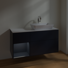 Тумба под раковину Villeroy & Boch Finion 120х50,1 см с подсветкой МДФ темно-синий матовый лак/стекло белое матовое F801HGHG