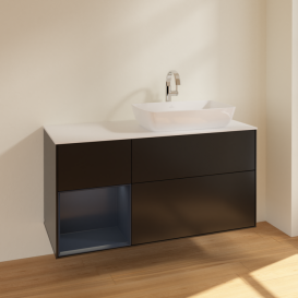 Тумба под раковину Villeroy & Boch Finion 120х50,1 см с подсветкой МДФ черный матовый лак/стекло белое матовое F801HGPD