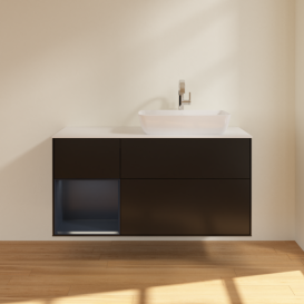 Тумба под раковину Villeroy & Boch Finion 120х50,1 см с подсветкой МДФ черный матовый лак/стекло белое матовое F801HGPD