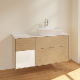 Тумба під раковину Villeroy & Boch Finion 120х50,1 см з підсвічуванням МДФ шпон дуба/скло біле матове F801MTPC