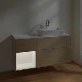 Тумба под раковину Villeroy & Boch Finion 120х50,1 см с подсветкой МДФ шпон дуба/стекло белое матовое F801MTPC