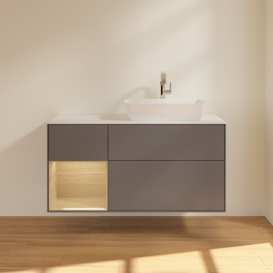 Тумба під раковину Villeroy & Boch Finion 120х50,1 см із підсвічуванням МДФ антрацит матовий лак/скло біле матове F801PCGK