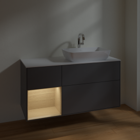 Тумба під раковину Villeroy & Boch Finion 120х50,1 см із підсвічуванням МДФ антрацит матовий лак/скло біле матове F801PCGK