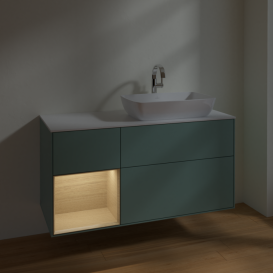 Тумба под раковину Villeroy & Boch Finion 120х50,1 см с подсветкой МДФ оливковый матовый лак/стекло белое матовое F801PCGM