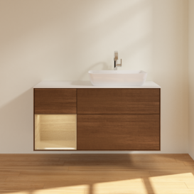 Тумба под раковину Villeroy & Boch Finion 120х50,1 см с подсветкой МДФ шпон грецкого ореха/стекло белое матовое F801PCGN