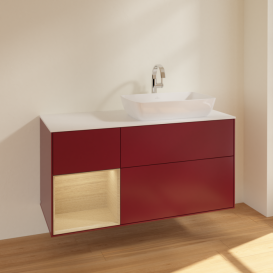 Тумба под раковину Villeroy & Boch Finion 120х50,1 см с подсветкой МДФ пион матовый лак/стекло белое матовое F801PCHB