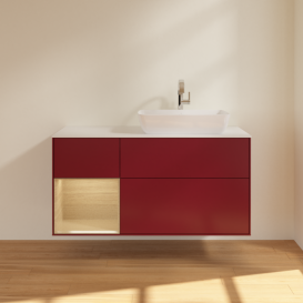 Тумба под раковину Villeroy & Boch Finion 120х50,1 см с подсветкой МДФ пион матовый лак/стекло белое матовое F801PCHB