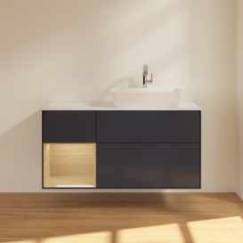 Тумба под раковину Villeroy & Boch Finion 120х50,1 см с подсветкой МДФ темно-синий матовый лак/стекло белое матовое F801PCHG