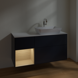 Тумба под раковину Villeroy & Boch Finion 120х50,1 см с подсветкой МДФ темно-синий матовый лак/стекло белое матовое F801PCHG