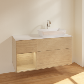 Тумба под раковину Villeroy & Boch Finion 120х50,1 см с подсветкой МДФ шпон дуба/стекло белое матовое F801PCPC