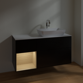 Тумба под раковину Villeroy & Boch Finion 120х50,1 см с подсветкой МДФ черный матовый лак/стекло белое матовое F801PCPD