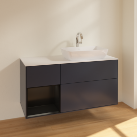 Тумба под раковину Villeroy & Boch Finion 120х50,1 см с подсветкой МДФ темно-синий матовый лак/стекло белое матовое F801PDHG
