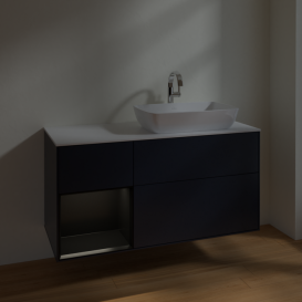 Тумба под раковину Villeroy & Boch Finion 120х50,1 см с подсветкой МДФ темно-синий матовый лак/стекло белое матовое F801PDHG