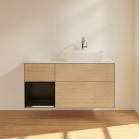 Тумба под раковину Villeroy & Boch Finion 120х50,1 см с подсветкой МДФ шпон дуба/стекло белое матовое F801PDPC